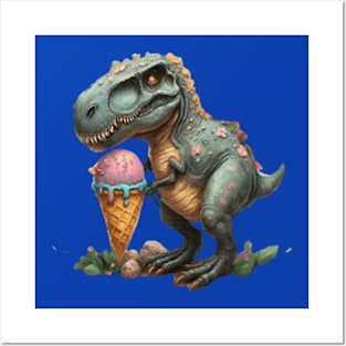 Dinosaur eating ice cream gift ideas, dino ice cream gift, trex dinosaur eating ice cream gift ideas Posters and Art